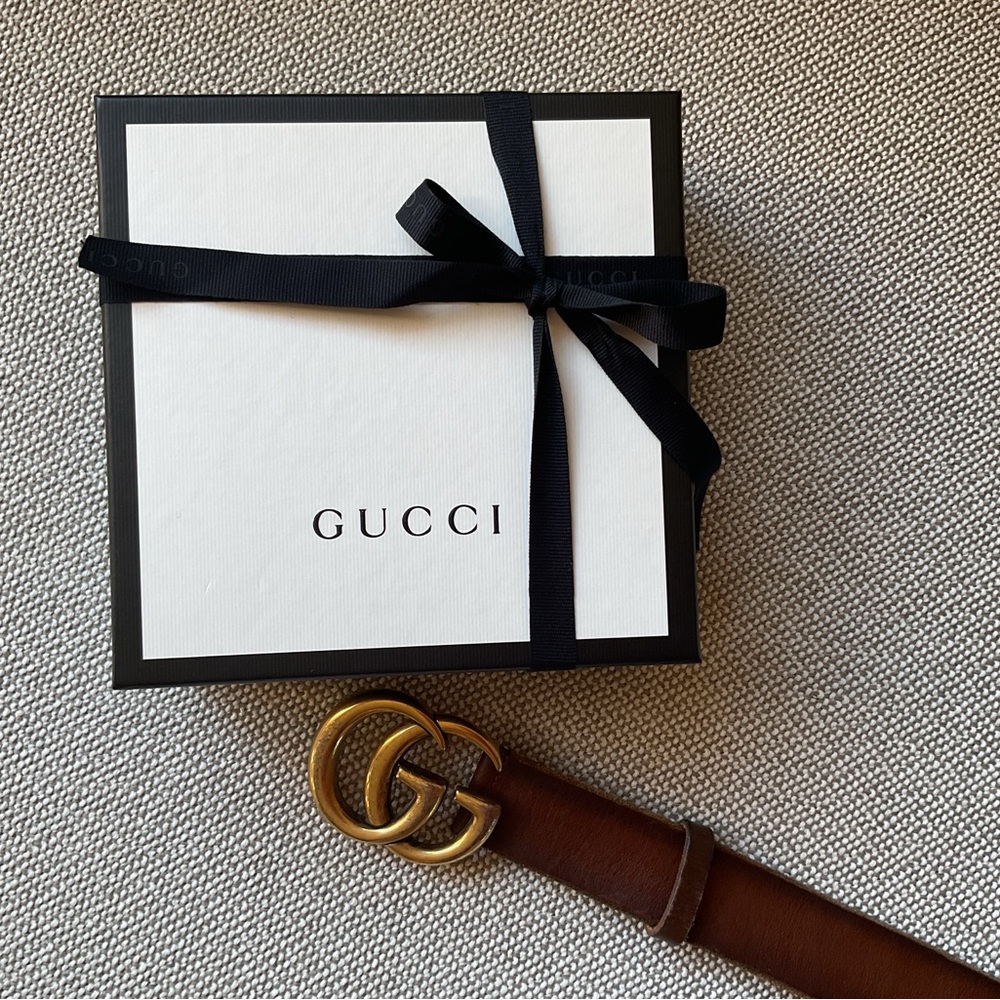 Gucci Dark Brown Leather Belt with Gold Buckle